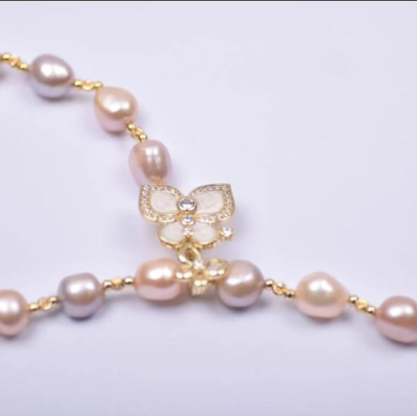 Natural Freshwater Pearl Necklace, Light Luxury Fashion Clavicle Chain with Multi-Color Pendant