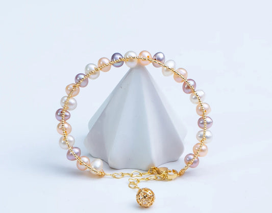 Freshwater non-bead pearl mixed color bracelet 5-6mm extended chain adjustment classic versatile design