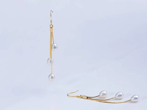 "Freshwater pearl S925 silver hook earrings with embedded pearl ear thread, 6-7mm, fashionable and luxurious."