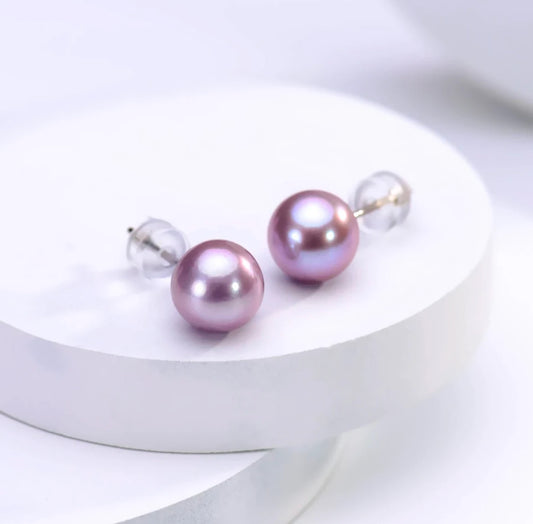 10-11mm Natural Freshwater Aurora Lustrous Purple Pearl S925 Silver Stud Earrings, A88