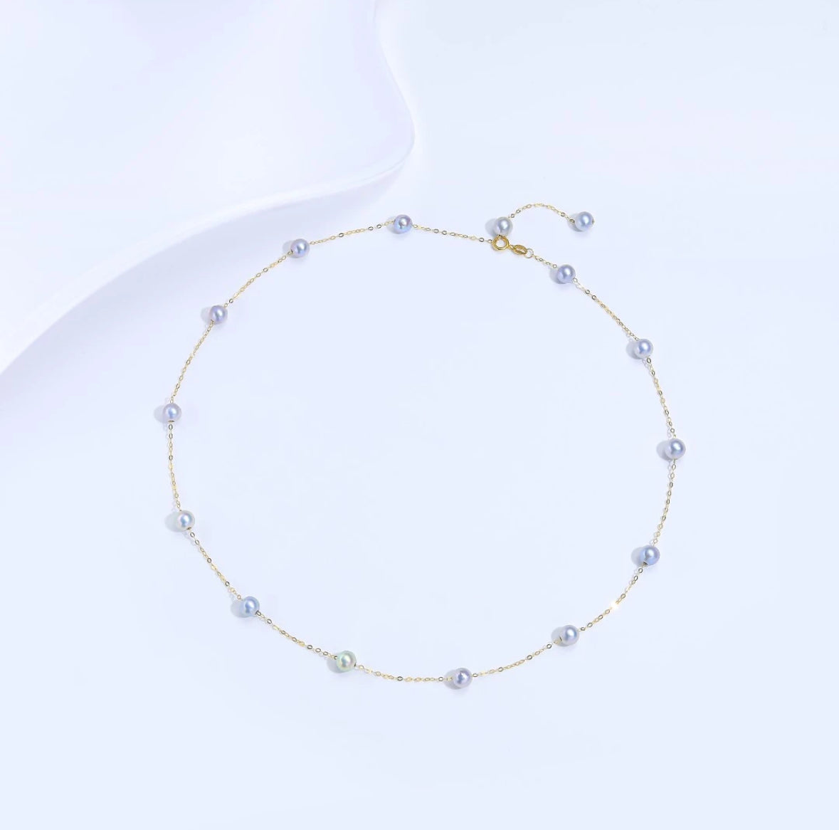 18K Gold Madama Akoya Starry Sky Silver Blue Gray Sea Water Pearl Pearl Necklace 3-4mm Fairy Temperament Versatile