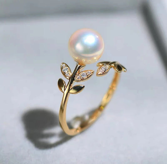 Design-Style Olive Branch Light Luxury Classic Fashion Pearl Ring